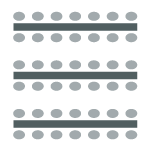 Rows of long tables with chairs on each side of the table but not at the ends.