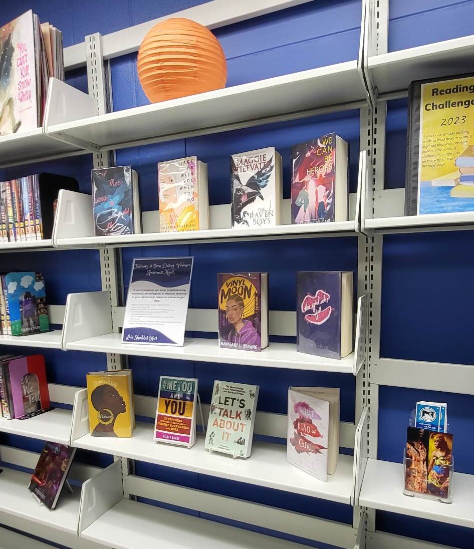 Teen Space showing books on display on a shelf