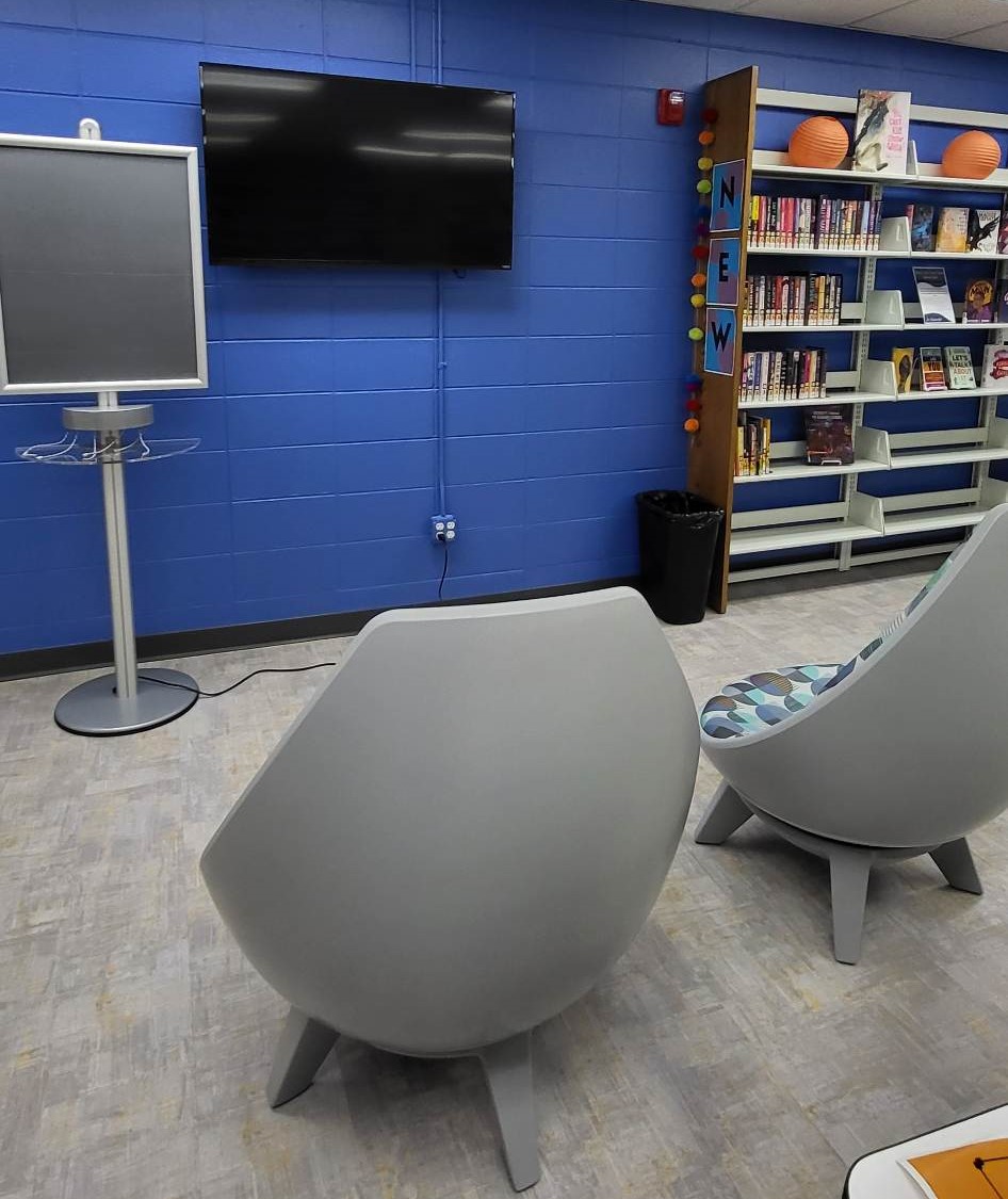 Teen Space showing chairs facing a mounted television