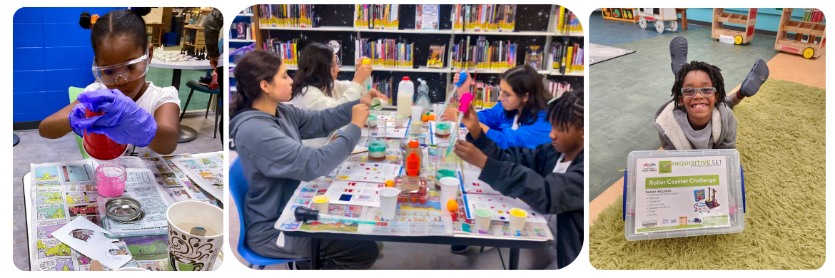 Youth using science and art materials in the library