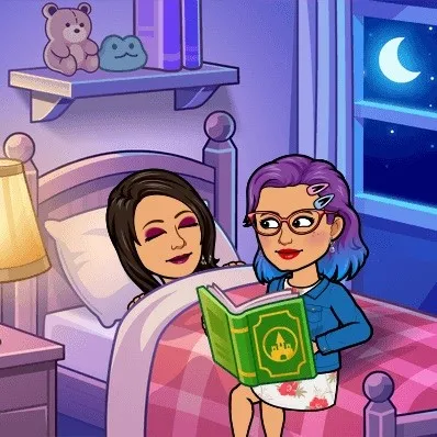 Woman reading a bedtime story to sleeping woman