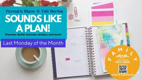 Planner with coffee and decorative stickers