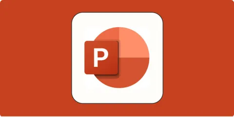 Microsoft PowerPoint logo. White P in a red square, over a red circle, within a white square.