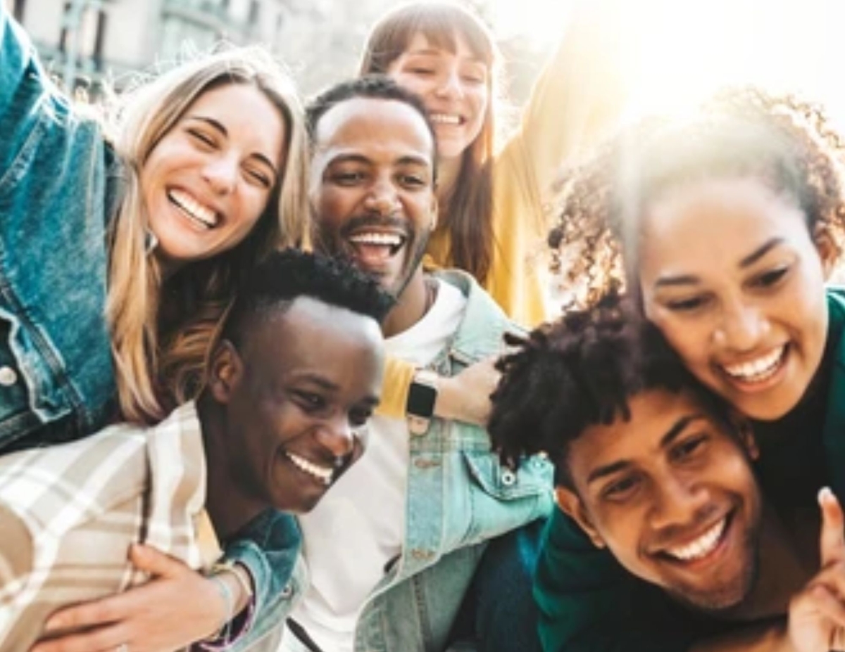 Happy group of multiracial teens