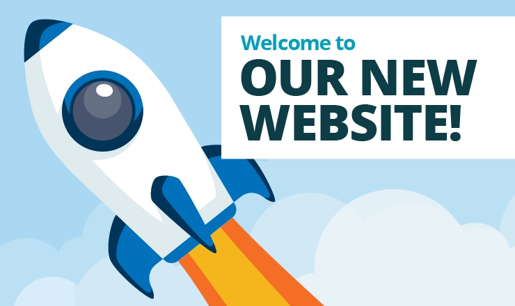 Welcome to Our New Website illustrated rocket launch graphic