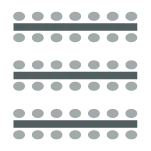 Rows of long tables with chairs on each side of the table but not at the ends.