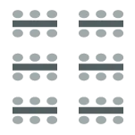 Rows of tables with a center aisle and chairs on both sides of each table.